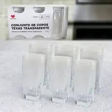 Jogo 6 Copos Suco Vitaminas Drinks Quadrado Texas Vidro 320ml