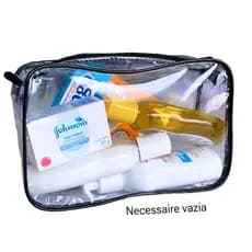 NECESSAIRE 23X15 TRANSPARENTE E PRETA MATERNIDADE HIGIENE PESSOAL BOLSA BEBÊ MAMÃE ORGANIZE BOLSINHA DIA DIA FRALDA LENÇ