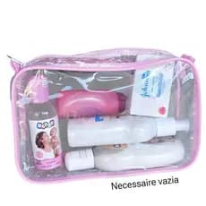 NECESSAIRE 23X15 TRANSPARENTE E ROSA MATERNIDADE HIGIENE PESSOAL BOLSA BEBÊ MAMÃE ORGANIZE BOLSINHA DIA ADIA FRALDA LENÇ