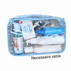 NECESSAIRE 23X15 TRANSPARENTE E AZUL MATERNIDADE HIGIENE PESSOAL BOLSA BEBÊ E MAMÃE ORGANIZE BOLSINHA FRALDAS LENÇOS
