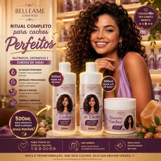 Combo Completo Ativador de Cachos Perfeitos Shampoo - Condicionador - Máscara 500x500x300