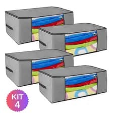 kit Caixa Organizadora de guarda roupa/Edredom/lençol/sapatos/coberta 45x45x20cm (Creme ou Cinza)