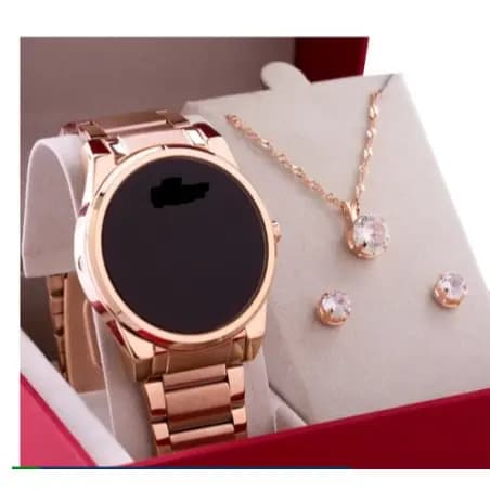 Relógio Feminino Digital Led Redondo Dourado e Rose Preto prata Moda Blogueira  2342
