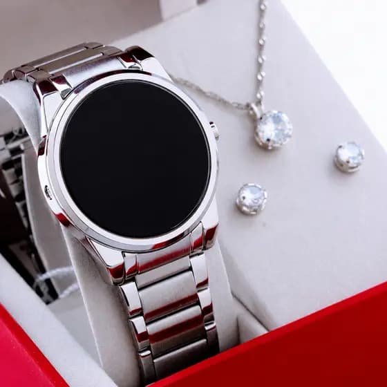 Relogio Digital Dourado Rose Feminino Aço inox Touch 3243242