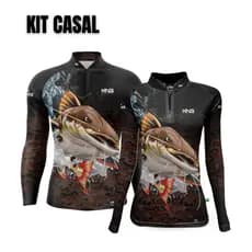 Kit Casal 2 Camisas de Pesca Pescaria Pirarara Black Proteção Solar UV50 King Brasil - Lançamento