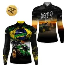 Kit 2 Camisas Blusa New Fisher Agro Brasil Agronegocio Fazenda c/ Proteção Solar UV50 Punho Elástico