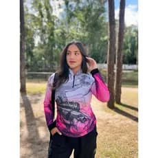 Camisa Camiseta Blusa de Pesca Feminina New Fisher Tucunare Rosa Pink Baby Look com  Proteção UV 50