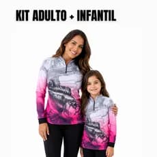 Kit Camisa Blusa de Pesca UV50 Adulto e Infantil Tucunare Rosa Pink Mãe e Filha New Fisher