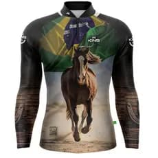 Camiseta Blusa de Pesca Agro Cowboy Cavalo Brasil com Proteção Solar UV50 King Brasil Lançamento