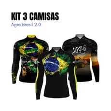 Kit 3 Camisas Blusa de Pesca Agro Agronomia Brasil New Fisher Proteção UV50 + Punho Elastico