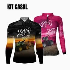 Kit Casal Camisa Camiseta New Fisher de Pesca Agro Agronomia Trator Brasil c/ Punho Elástico + Proteção UV50