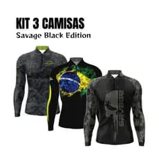 Kit 3 Camisas Camisetas Pesca New Fisher Caveira Camuflado Brasil c/ Proteção Solar UV50