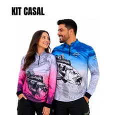 Kit Casal Camisa de Pesca Tucunaré New Fisher com Proteção UV50, Punho Elsatico - Estampas Iguais