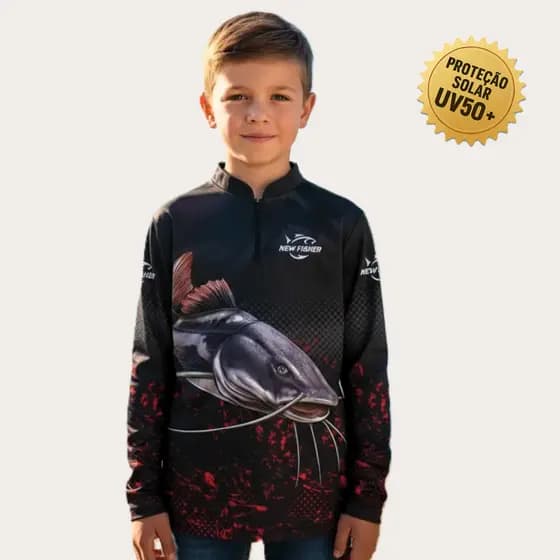 Camisa Camiseta de Pesca Infantil Pirarara New Fisher com Proteção UV50 - ENVIO RÁPIDO