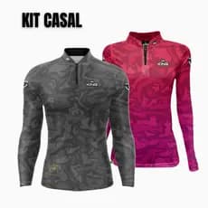 Kit Casal 2 Camisas Blusas de Pesca Bike Camping Praia Camuflado com Proteção Solar UV50 King Brasil