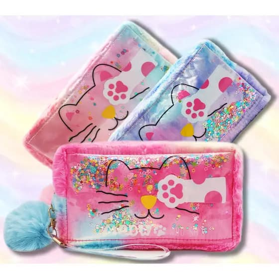 Estojo Escolar de Pelúcia Fofo Gatinho Escolar Necessaire Grande Maquiagem