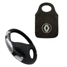 Capa de Volante Para Carro Personalizada Prata + Lixinho Para Carro Multiuso Renault