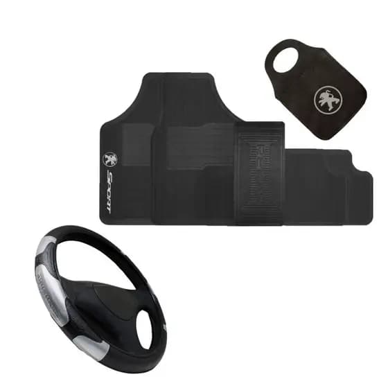 Kit Tapete Para Carro Peugeot + Lixinho Automotivo Peugeot + Capa De Volante Prata