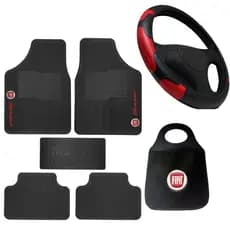 Kit Tapete Para Carro Fiat + Lixinho Automotivo Fiat + Capa De Volante Vermelha