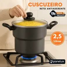 Cuscuzeiro Reto Tampa de Vidro Antiaderente Panelux 16cm Grafite 2,5L Grande Moderno Envio Imediato