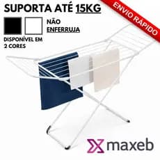 Varal De Chão Pratico Slim Com Abas Reforçada Dobravel Em Aço 140cm Resistente Compacto Maxeb Envio Imediato