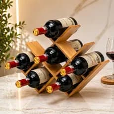 Suporte Vinho De Mesa Em Bambu Até 8 Garrafas Adega Rack Espumante Tipo Colmeia Envio Imediato