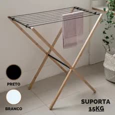 Varal De Chão De Bambu Slim Dobravel Reforçado 85cm Apartamento Hastes Metálica Oikos Envio Imediato