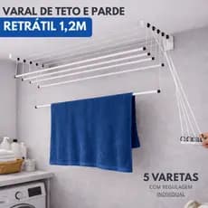 Varal de Teto Ou Parede 120cm Retrátil Em Aço Reforçado 5 Varetas Apartamento Maxeb Envio Imediato