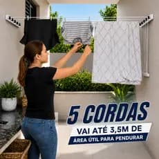 Varal De Parede 5 Cordas Retrátil Ajustável Até 3,5M Apartamento Varanda Maxeb Envio Imediato
