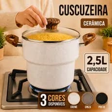 Cuscuzeiro Cerâmica 2,5L Antiaderente Fogão Gás Elétrico Tampa Vidro Grande Reto Envio Imediato