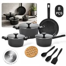Conjunto De Panela Indução Cerâmica 8 Peças Antiaderente Kit Completo Com Utensilhos Envio Imediato