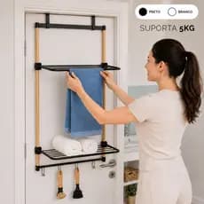 Varal de Porta em Bambu Resistente Dobrável Pedurar Roupa Toalha Portátil Oikos Envio Imediato