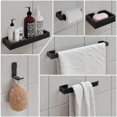 KIT ACESSÓRIOS PARA BANHEIRO COM 6 PEÇAS - AÇO ANTICORROSIVO PERFURAR PAREDE.