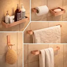 KIT BANHEIRO COM 6 PEÇAS COMPLETO  - PARAFUSOS - GANCHO, PORTA TOALHAS, MULTIUSO
