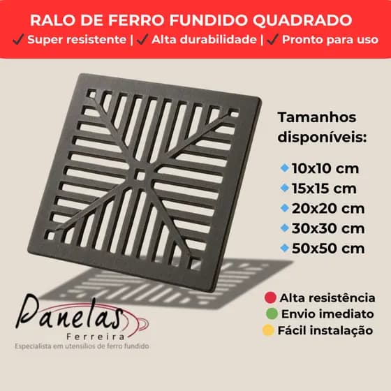 Ralo de Ferro Quadrado Fundido Resistente Diversos Tamanhos 10x10 até 50x50 Pronta Entrega