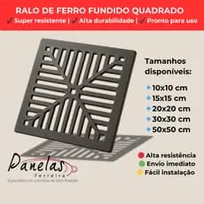 Ralo de Ferro Quadrado Fundido Resistente Diversos Tamanhos 10x10 até 50x50 Pronta Entrega