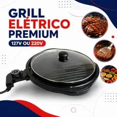 Grill Elétrico Redondo Premium com Termostato  - Preta