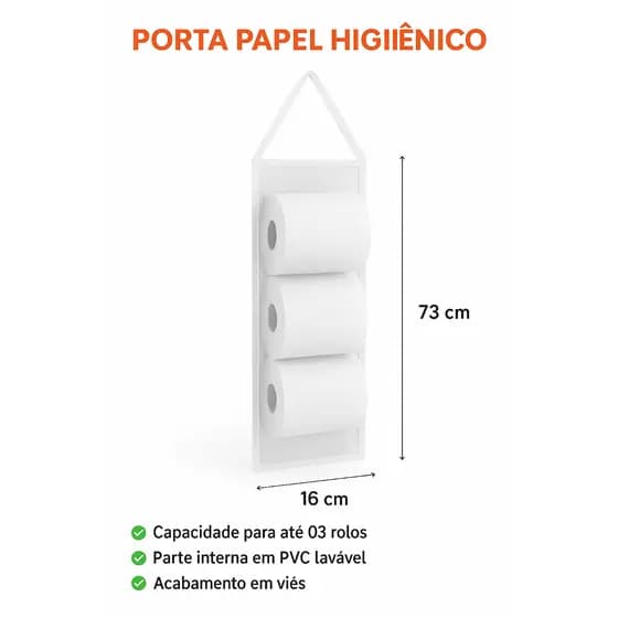 Suporte para Papel Higiênico 3 rolos em PVC Transparente com Viés
