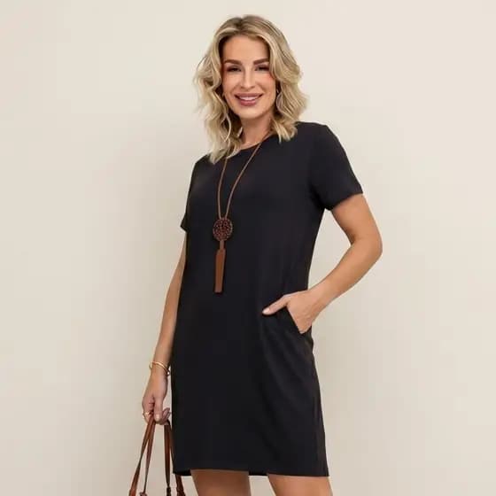 Vestido Vicenza Moletinho Casual Chic Com Bolsos Funcionais Perfeito Para Eventos E Lazer