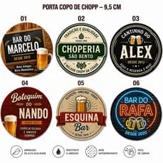 Bolacha copo de chopp Personalizada 9,5cm – Papelão 1,4mm  – Eventos de aniversário, casamento, corporativo.