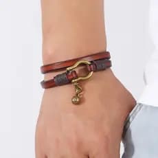 Estilo Retro europeu americano masculino duplo círculo pulseira de couro simples ferradura fivela pulseira jóias exclusi