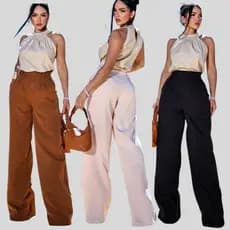 Calça Pantalona Feminina Alfaiataria Cintura Alta  Elegante e Confortável com Bolsos lateral