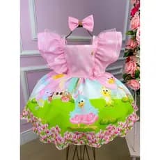 Vestido Temáticos Kids Galinha Pintadinha Rosa Bebe Infantil Juvenil Festa Casual Menina Dia a Dia Feminino Verão Elegante Aniversário Confortável Delicado Fofo Rodado Moderno Princesa Luxo Sofisticado