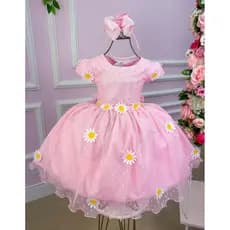 Vestido Marie Jardim Encantado Margaridas Rosa Bebe Casamento Formatura Noiva Batizado Elegante Luxo Clássico Cerimônia Festa Formal Princesa Sofisticado Delicado Glamouroso Infantil Juvenil Festa Casual Menina Dia a Dia Feminino Verão Elegante