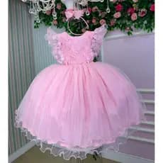 Vestido Infantil Rosa Bebê Casamento Formatura Batizado Festa Princesa Luxo Elegante Juvenil