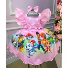 Vestido Temáticos Kids Patrulha Canina Sky Infantil Juvenil Festa Casual Menina Dia a Dia Feminino Verão