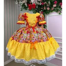 Vestido Amarelo Infantil Juvenil Festa Junina Quermesse Arraiá Caipira Luxo Tradicional