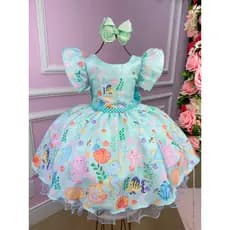 Vestido Fundo do Mar Sereia Ariel Infantil Juvenil Tiffany Conforto Festa Princesa Fofo Luxo Rodado