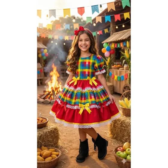 Vestido Conforto Junino Mimadine Luxo Priscila Vermelho