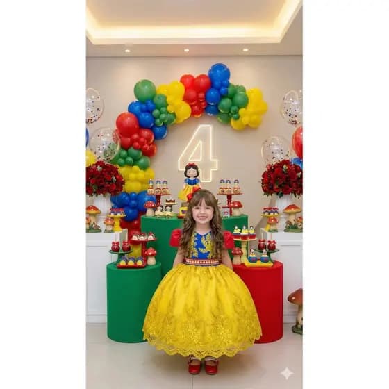 Vestido Premium Marie Temático Realeza Branca De Neve